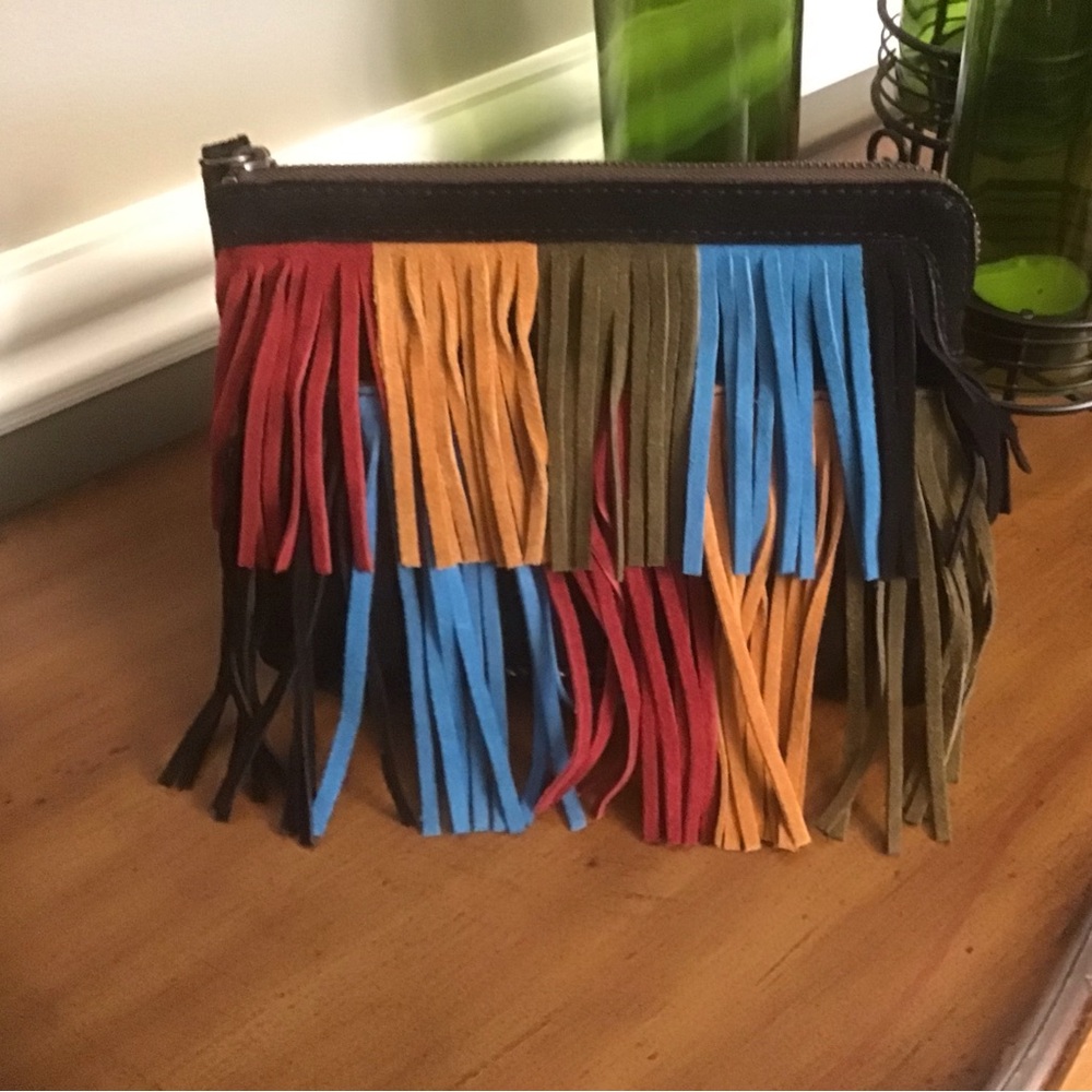 NWT Patricia Nash Cassini Black Multi-Color Fringe Suede Wristlet